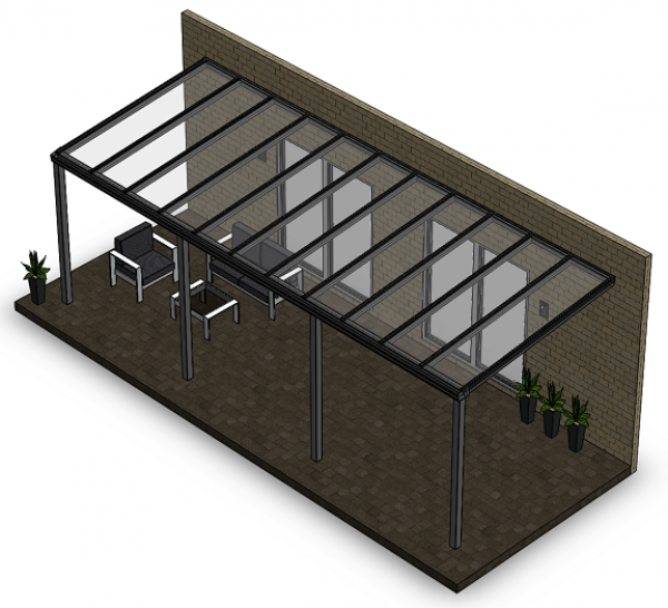 Überdachung mit VSG 8,76 mm klar, 8 x 3 m